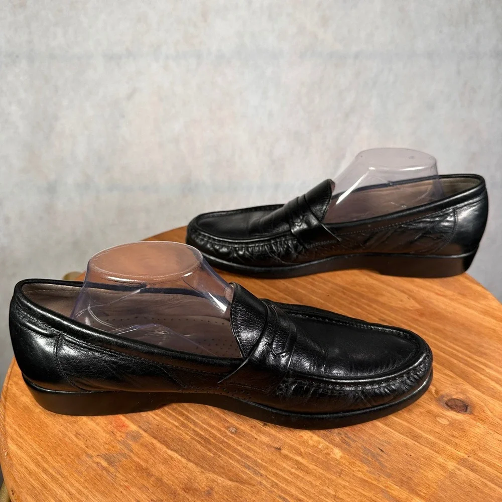 SAS Penny Loafer Mens 12 Slim Black Good Leather Handsewn Moc Toe Dress Shoes
